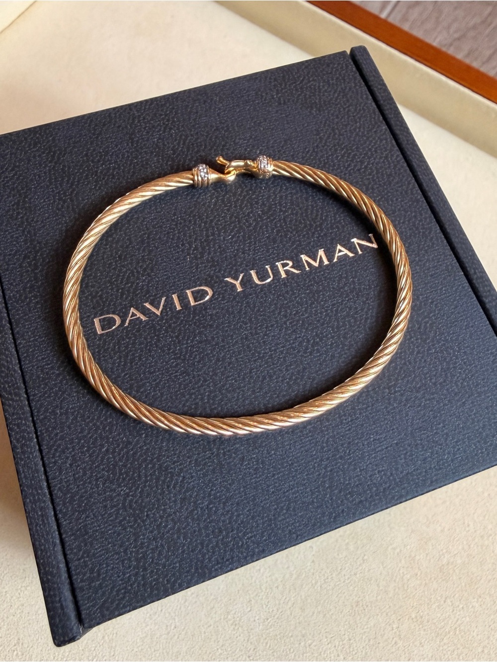David Yurman 18K Yellow Gold with Diamonds Buckle Classic Cable Bracelet 2.6mm - Picture 5 of 14
